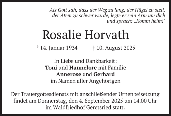 Traueranzeige von Rosalie Horvath von merkurtz