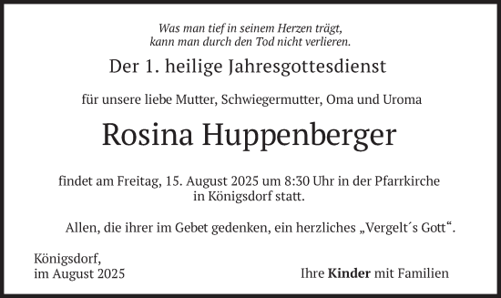 Traueranzeige von Rosina Huppenberger von merkurtz