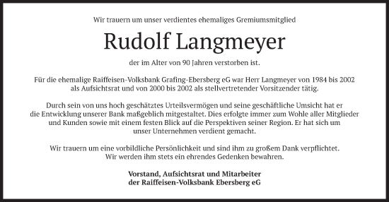 Traueranzeige von Rudolf Langmeyer von merkurtz
