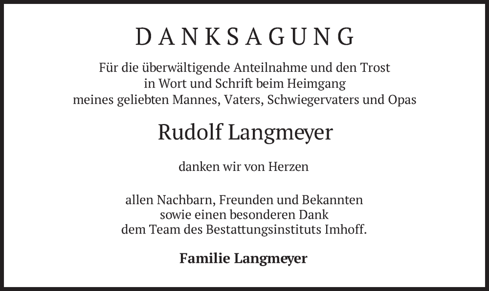  Traueranzeige für Rudolf Langmeyer vom 23.08.2025 aus merkurtz
