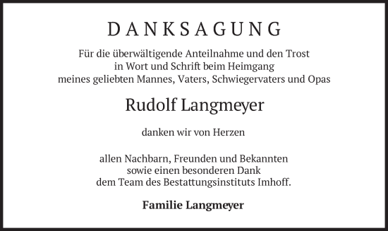 Traueranzeige von Rudolf Langmeyer von merkurtz