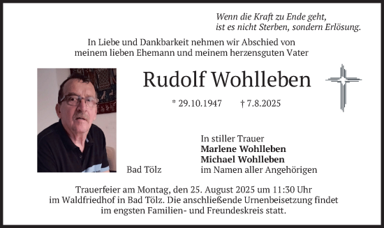 Traueranzeige von Rudolf Wohlleben von merkurtz