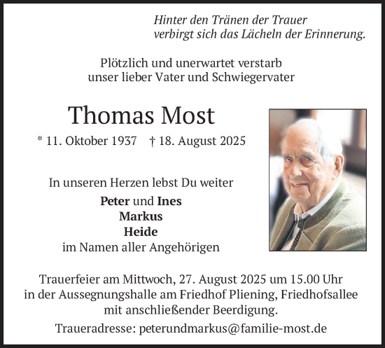 Traueranzeige von Thomas Most von merkurtz