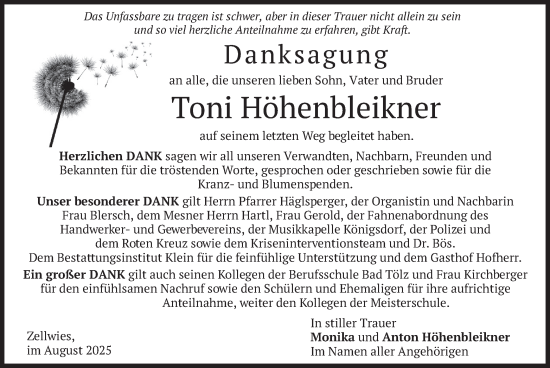 Traueranzeige von Toni Höhenbleikner von merkurtz