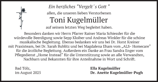 Traueranzeige von Toni Kugelmüller von merkurtz