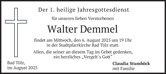 Traueranzeige von Walter Demmel von merkurtz