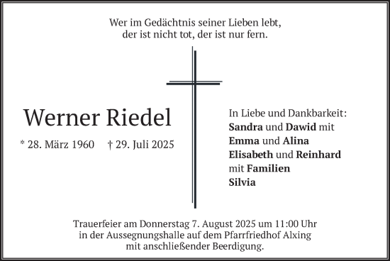 Traueranzeige von Werner Riedel von merkurtz