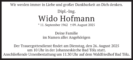 Traueranzeige von Wido Hofmann von merkurtz