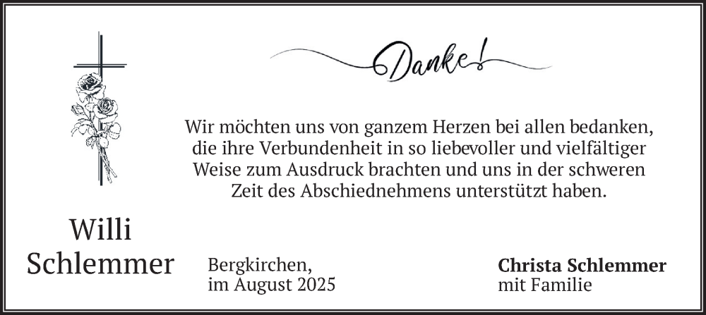  Traueranzeige für Willi Schlemmer vom 02.08.2025 aus merkurtz