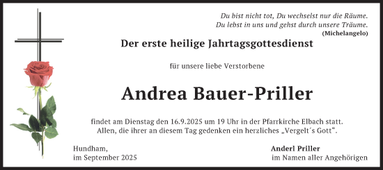 Traueranzeige von Andrea Bauer-Priller von merkurtz