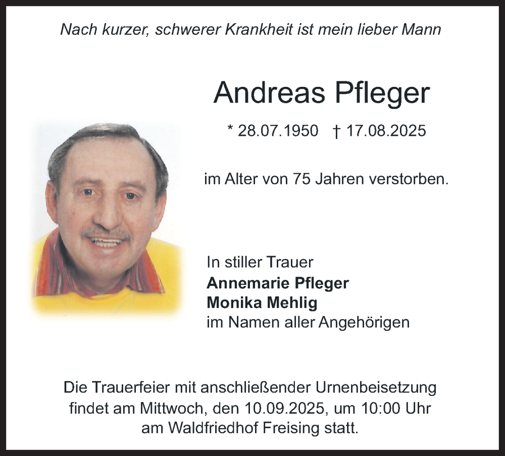  Traueranzeige für Andreas Pfleger vom 06.09.2025 aus merkurtz