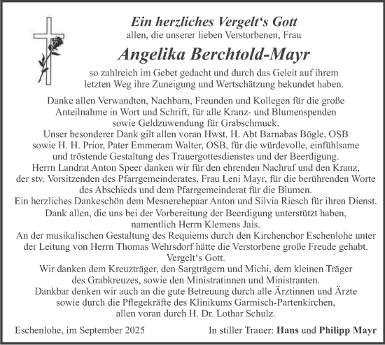 Traueranzeige von Angelika Berchtold-Mayr von merkurtz