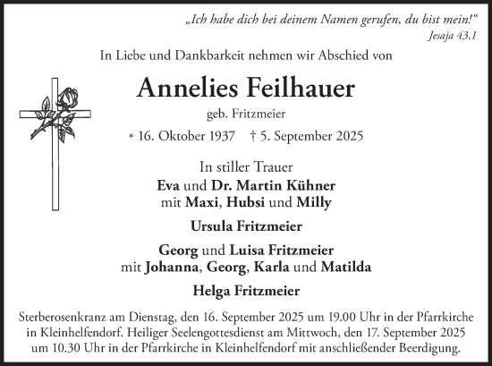 Traueranzeige von Annelies Feilhauer von merkurtz