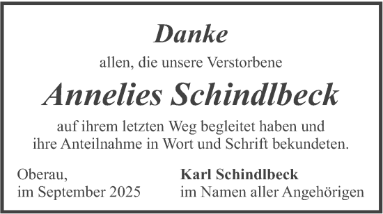 Traueranzeige von Annelies Schindlbeck von merkurtz