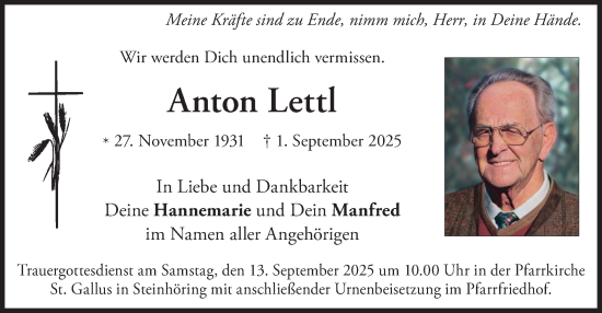 Traueranzeige von Anton Lettl von merkurtz