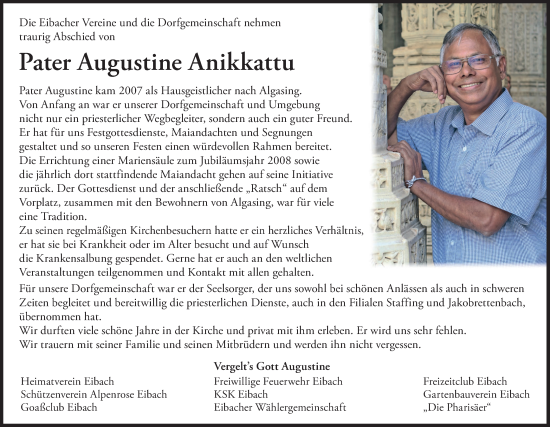 Traueranzeige von Augustine Anikkattu von merkurtz