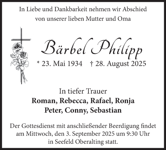 Traueranzeige von Bärbel Philipp von merkurtz