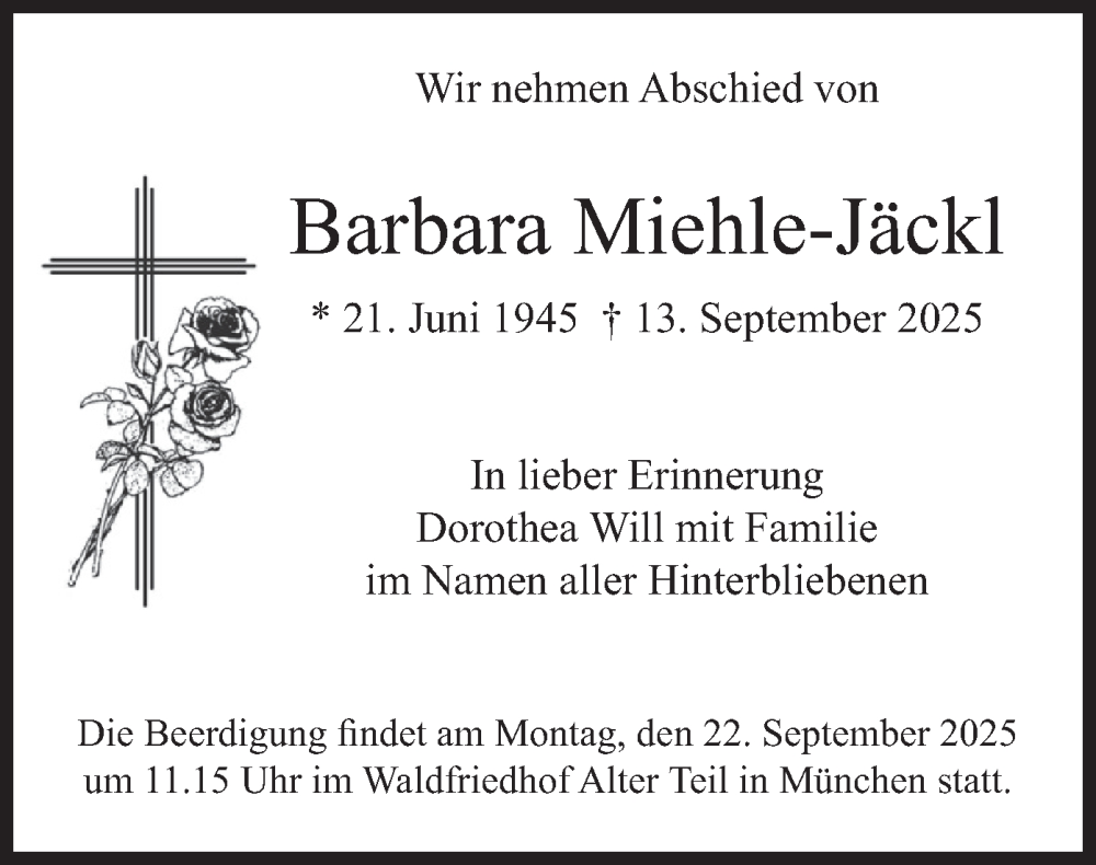  Traueranzeige für Barbara Miehle-Jäckl vom 20.09.2025 aus merkurtz