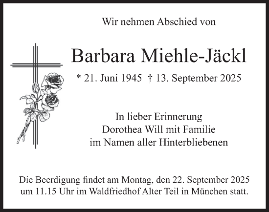 Traueranzeige von Barbara Miehle-Jäckl von merkurtz