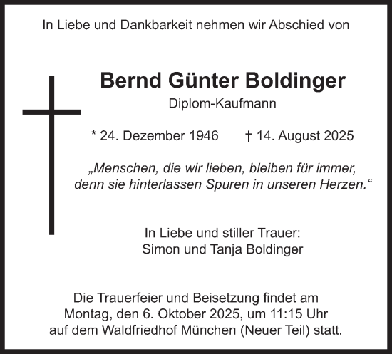 Traueranzeige von Bernd Günter Boldinger von merkurtz