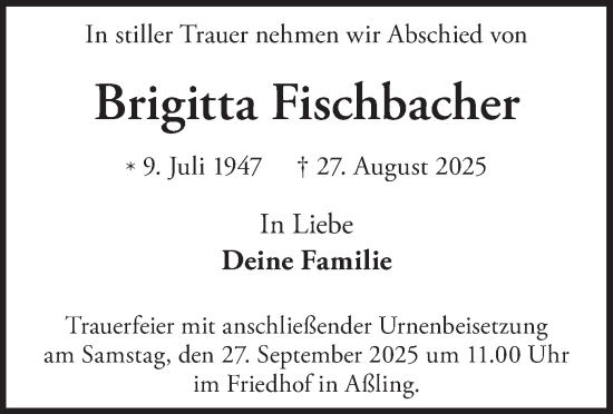 Traueranzeige von Brigitta Fischbacher von merkurtz