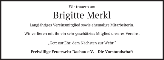 Traueranzeige von Brigitte Merkl von merkurtz