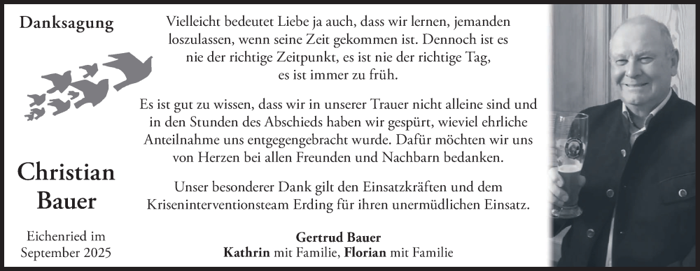  Traueranzeige für Christian Bauer vom 06.09.2025 aus merkurtz