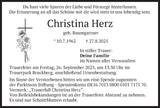 Traueranzeige von Christina Herz von merkurtz