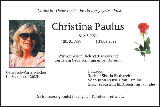 Traueranzeige von Christina Paulus von merkurtz