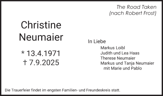 Traueranzeige von Christine Neumaier von merkurtz