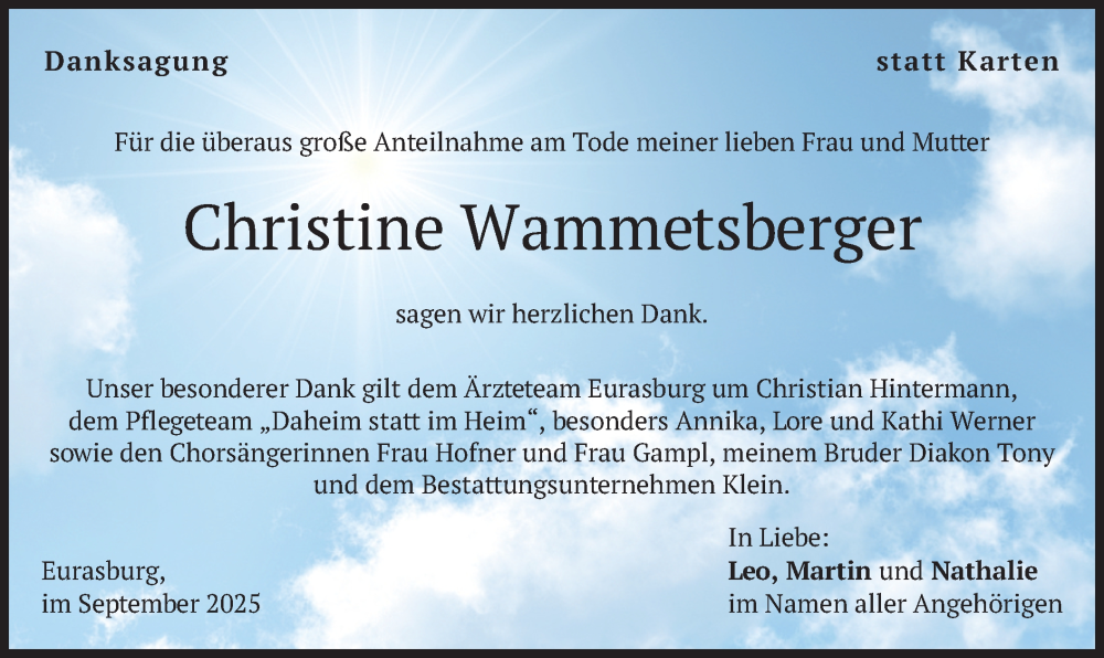  Traueranzeige für Christine Wammetsberger vom 20.09.2025 aus merkurtz