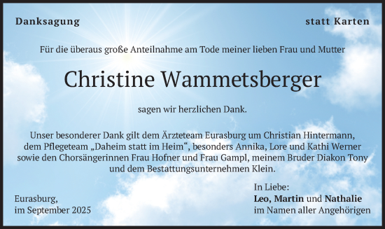 Traueranzeige von Christine Wammetsberger von merkurtz