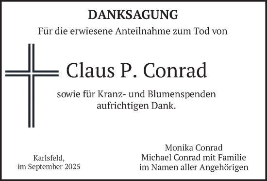 Traueranzeige von Claus P. Conrad von merkurtz