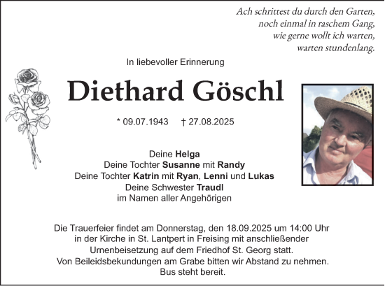 Traueranzeige von Diethard Göschl von merkurtz