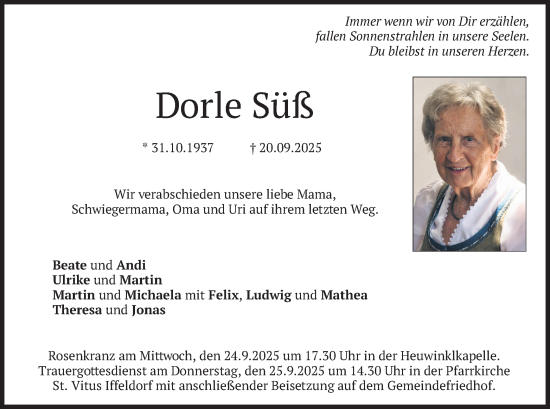 Traueranzeige von Dorle Süß von merkurtz
