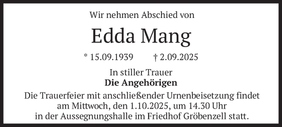 Traueranzeige von Edda Mang von merkurtz