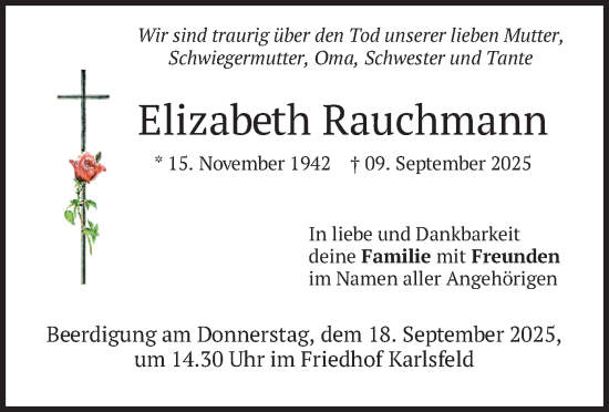 Traueranzeige von Elizabeth Rauchmann von merkurtz