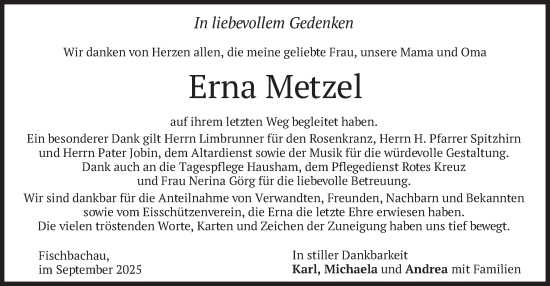 Traueranzeige von Erna Metzel von merkurtz
