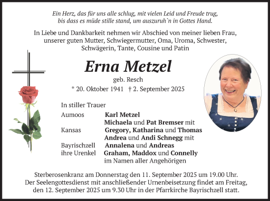 Traueranzeige von Erna Metzel von merkurtz