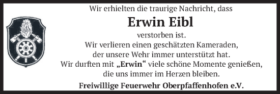 Traueranzeige von Erwin Eibl von merkurtz