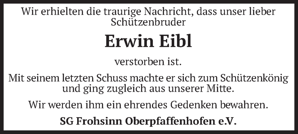  Traueranzeige für Erwin Eibl vom 27.09.2025 aus merkurtz