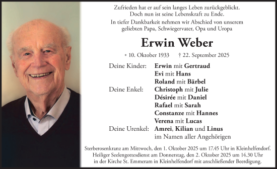 Traueranzeige von Erwin Weber von merkurtz