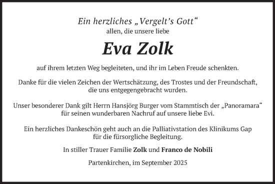 Traueranzeige von Eva Zolk von merkurtz