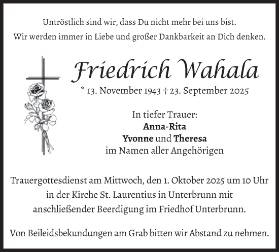 Traueranzeige von Friedrich Wahala von merkurtz