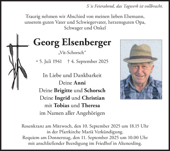 Traueranzeige von Georg Elsenberger von merkurtz