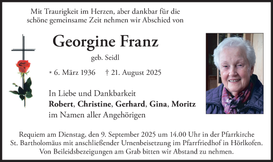 Traueranzeige von Georgine Franz von merkurtz