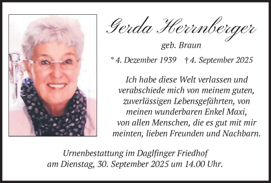 Traueranzeige von Gerda Herrnberger von merkurtz