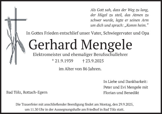 Traueranzeige von Gerhard Mengele von merkurtz