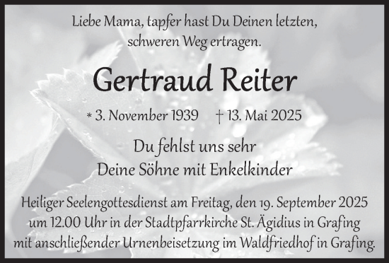 Traueranzeige von Gertraud Reiter von merkurtz