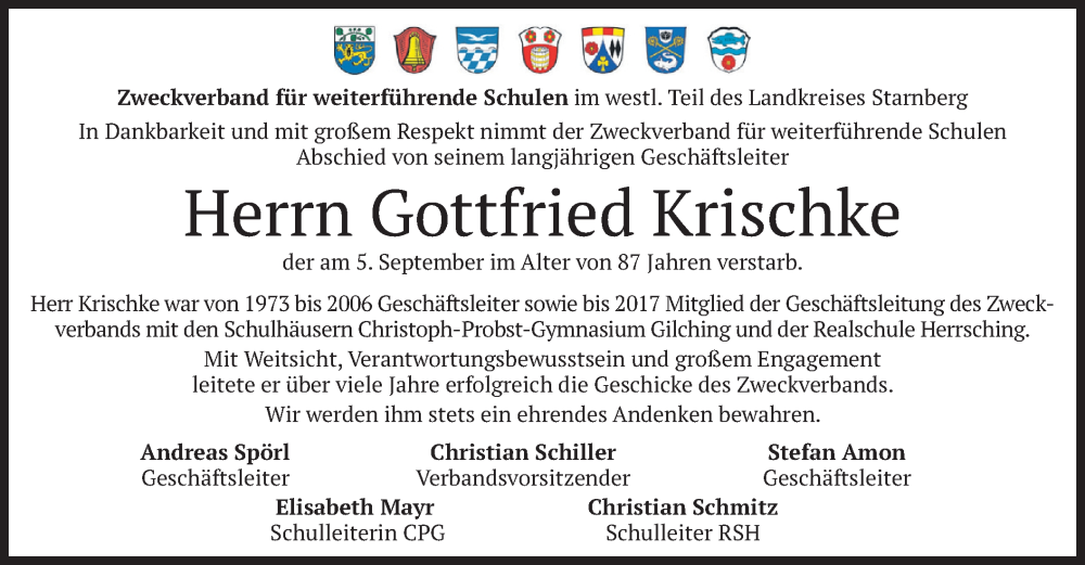  Traueranzeige für Gottfried Krischke vom 20.09.2025 aus merkurtz